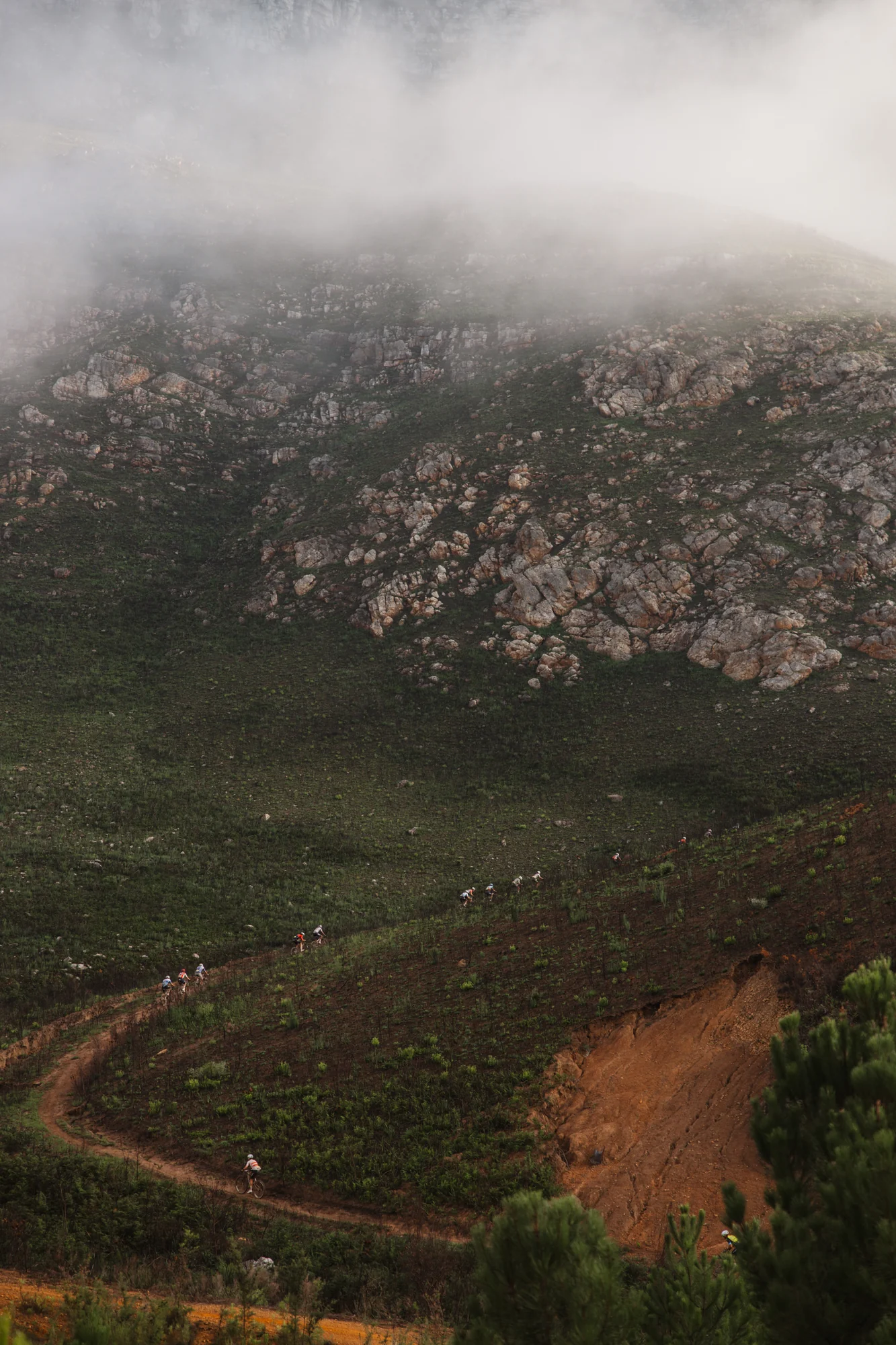A misty mountain landscape