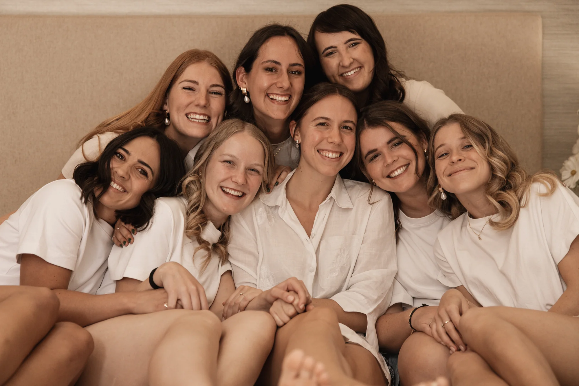 Bridesmaids together, getting ready